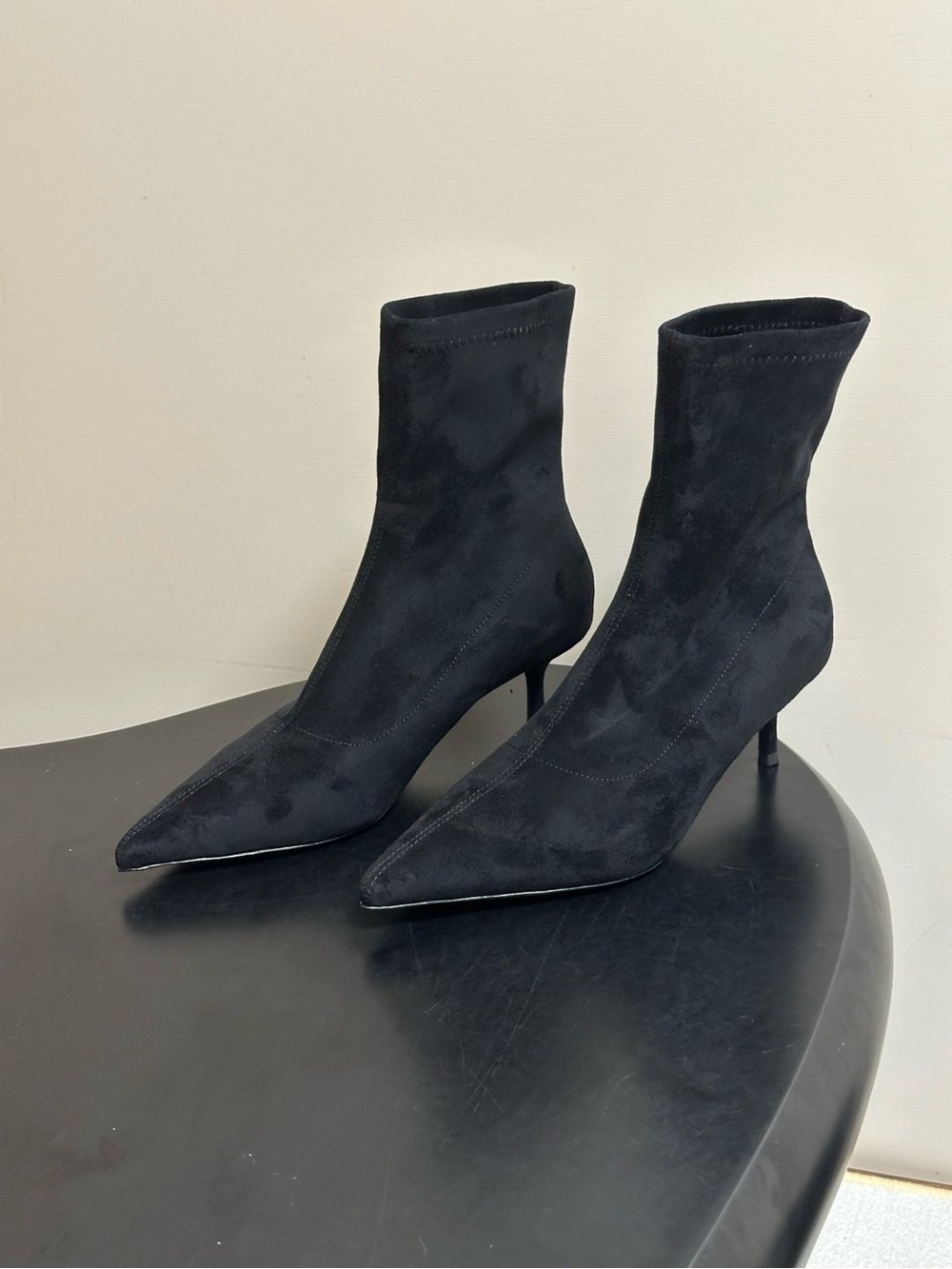 Black Suede Pointed Toe Stiletto Sock Boots